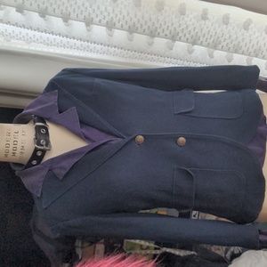 Rag & Bone Navy Blazer and purple silk blouse set